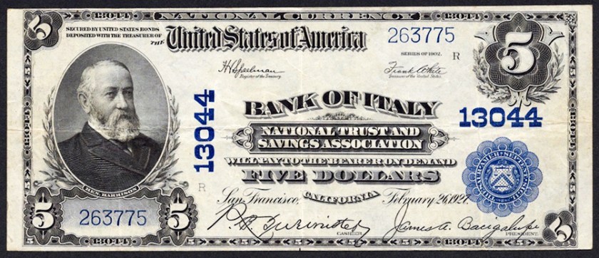 Nat'l Bank Note from Bank of Italy NT&SA, USA