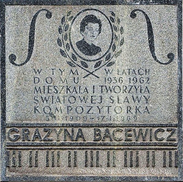 Varsavia. Pplacca in memoria di Grażyna Bacewicz in via Koszykowa 35 a Varsavia